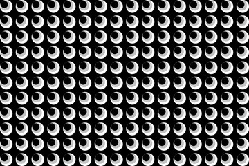 Black and white abstract seamless circular pattern with repeating crescent moon shapes. © Saif