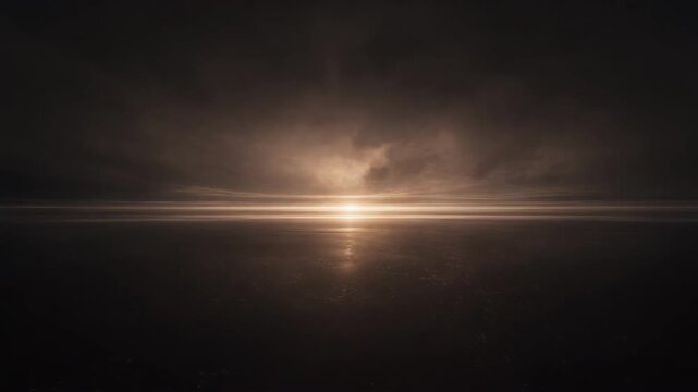 Dramatic dark horizon with glowing light and misty atmospheric effect