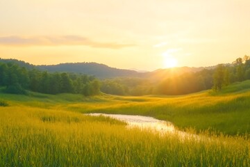 Fototapeta premium Serene sunset over rolling hills