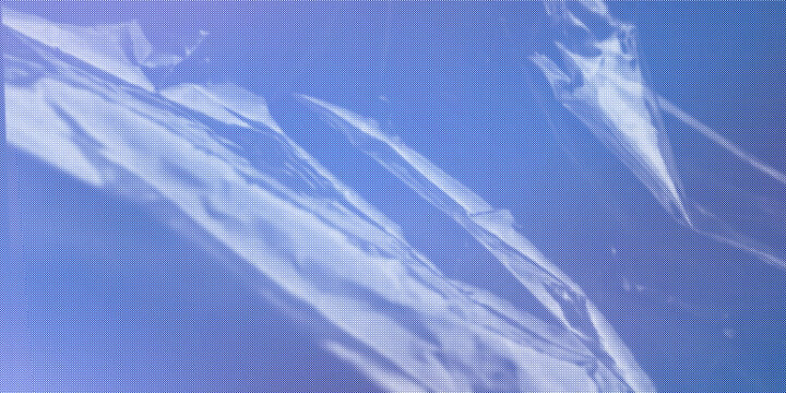 Modern blue background featuring crumpled cellophane plastic wrap texture and glossy reflections