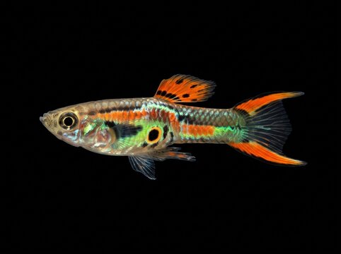 Endler's Livebearer (Poecilia wingei) Isolated on Black Background