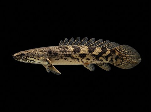 Endlicheri Bichir (Polypterus endlicherii) Isolated on Black Background