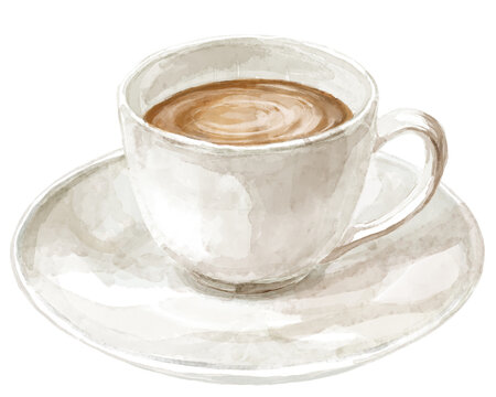 白いカップに入ったカフェラテの水彩イラスト