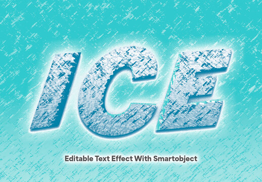 Frozen Ice Text Effect Template with Frost Texture Editable Smart Object