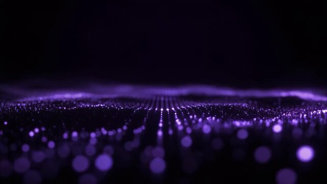 Abstract glowing purple dots forming a wave-like digital landscape