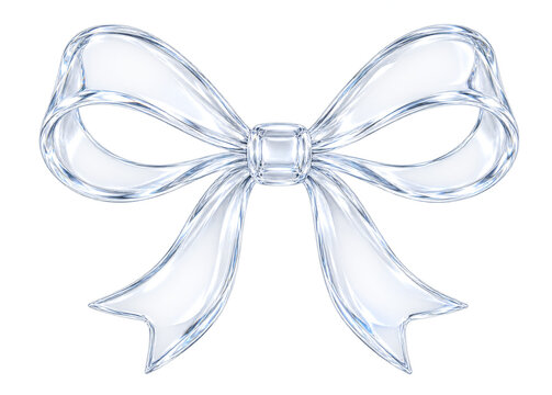 Transparent Glass Ribbon Bow with Elegant Crystal Shine Isolated on Transparent Background