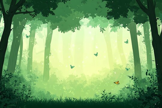 Serene forest glade with butterflies