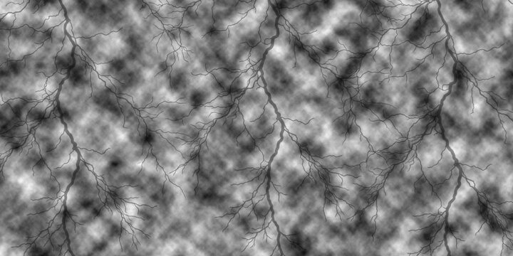 Dramatic black and white background featuring dark storm clouds and intense lightning patterns