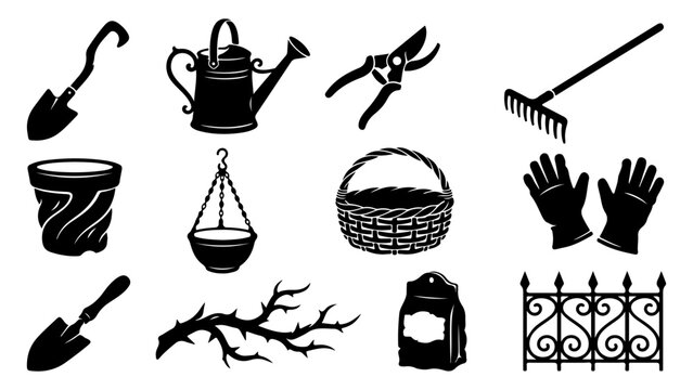 Set of gardening tools and equipment icons vector illustration