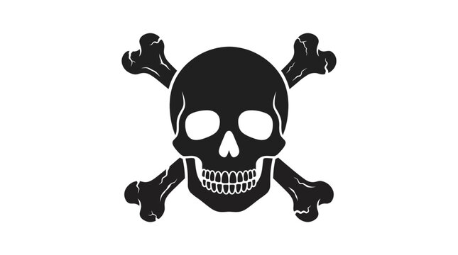 Detailed black skull and crossbones icon representing danger and death in a clean flat vector style