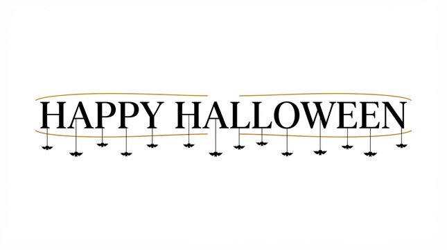 Happy halloween text design with hanging black bats isolated on white