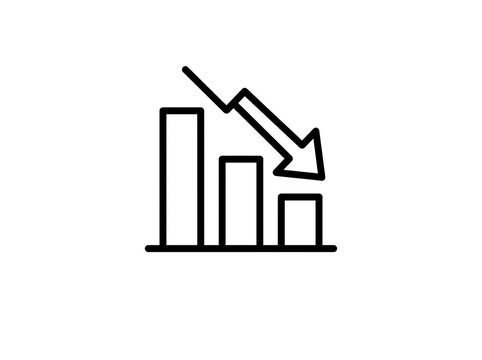 Downward falling bar chart with arrow icon