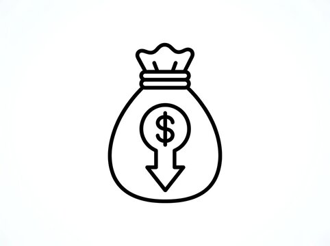 Money bag icon with downward arrow symbolizing decrease or loss