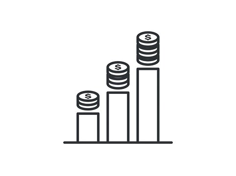Stacked money coins on increasing bars illustration