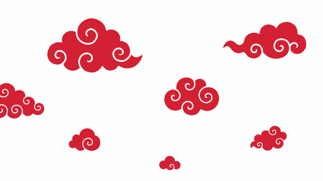 Red stylized cloud shapes create a repeating vector pattern against a white background clouds ornament design asian chinese