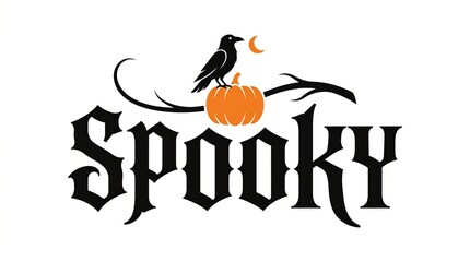 Fototapeta premium Spooky halloween typography with black cat silhouette and orange pumpkin