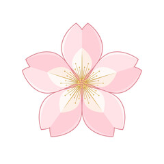Fototapeta premium Pink Cherry Blossom Flower Vector Illustration - Minimalist Sakura Icon Isolated on White