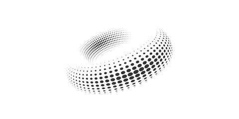 Set of dotted curved abstract shapes. Dotted pattern in halftone theme. Curved and twisted abstract gradients. Vector design element in black and white color eps 10 © jun
