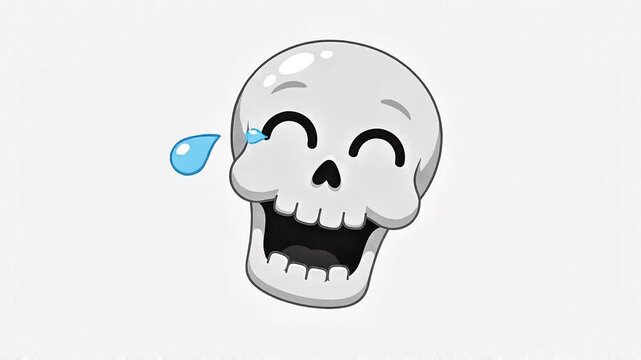 Funny cartoon skull laughing out loud animation isolated on white background