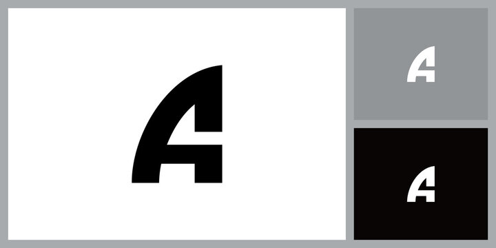 Minimalist black and white letter A design on dark and light background.