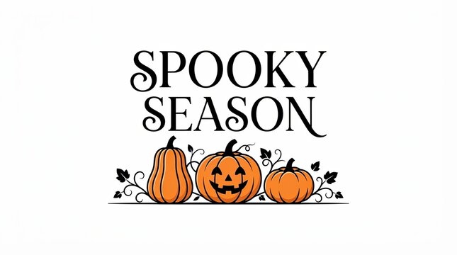 Spooky season text with cute pumpkins isolated on white background