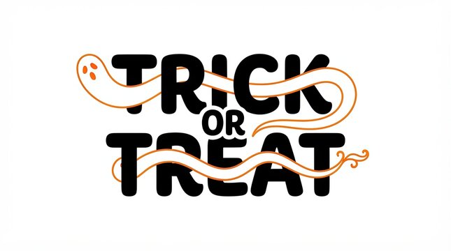 Trick or treat text design with cute ghost illustration for halloween