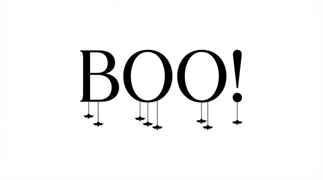 Black boo text with hanging bat silhouettes for halloween celebration