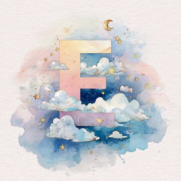 Colorful alphabet blocks with letters and stars on cloud background