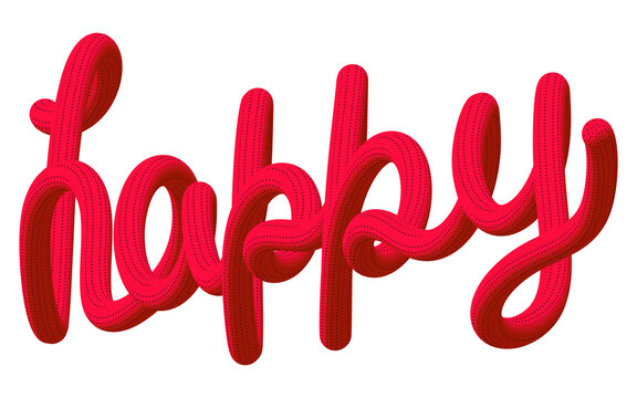 Vibrant red 3D text spelling "happy" in a playful, bubbly font, isolated on a transparent background for graphic design use.