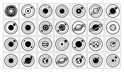 Solar System Planets and Astronomy Circle Badge Icon Set for Science Education Space Exploration Apps and Galaxy Discovery Graphic Designs  © mdAminul