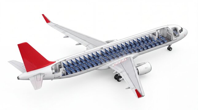 Cross section of a commercial passenger airplane with interior seating