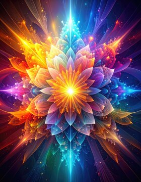 A vibrant and luminous fractal bloom explodes with energy and color.