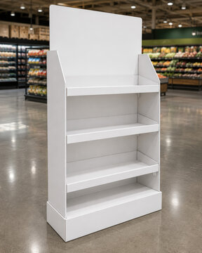 Wide Three Shelf White Cardboard Promotional Floor Display