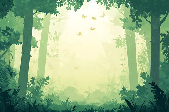 Serene forest glade with butterflies
