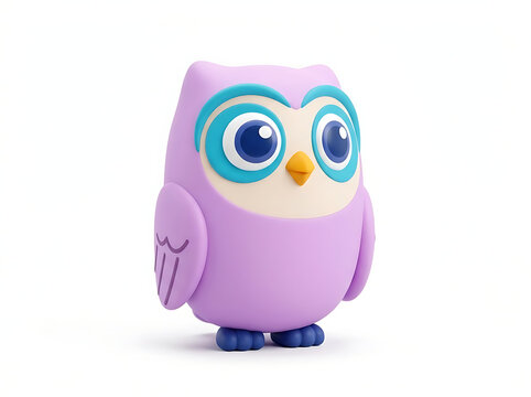 Cute purple owl 3D character icon isolated on white background