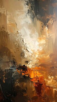 An abstract textured painting with impasto technique in earthy tones.