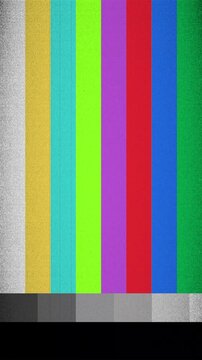 Retro television test pattern bars with static noise, a nostalgic visual for vintage broadcast and analog signal testing and calibration