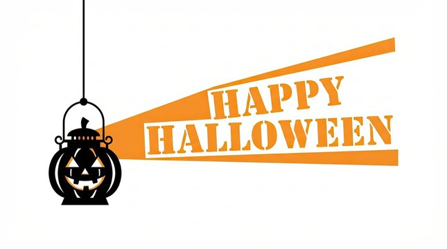 Happy halloween greeting sign hanging from a black lantern light