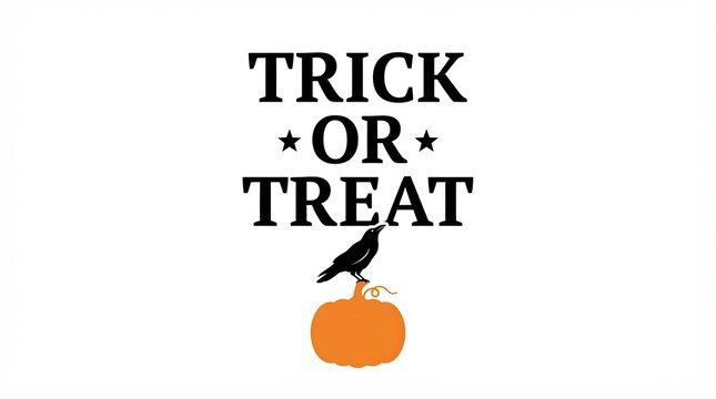 Trick or treat text design with a black crow and orange pumpkin