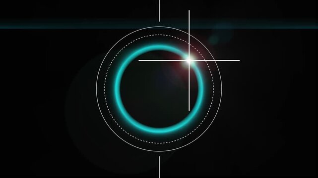 Glowing solar eclipse with concentric circular rings and crosshair overlay concept representing astronomical phenomenon, celestial event, cosmic science, space observation, and universe exploration