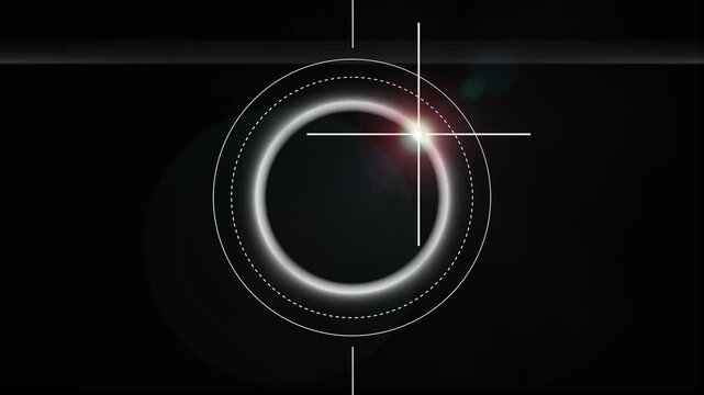 Glowing solar eclipse with concentric circular rings and crosshair overlay concept representing astronomical phenomenon, celestial event, cosmic science, space observation, and universe exploration