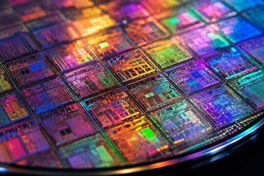 Colorful semiconductor wafer with integrated circuit patterns