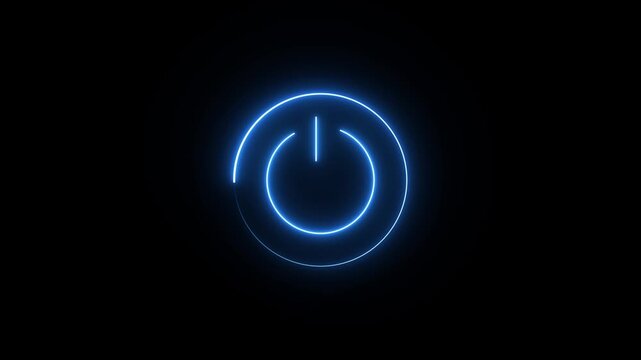 Neon glowing power button icon animated on a black background ,The appearance of neon symbol power off ,alpha channel Remultiplied. 4k video