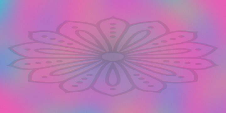 Mandala floral pattern on pink blue gradient background for yoga and wellness branding.