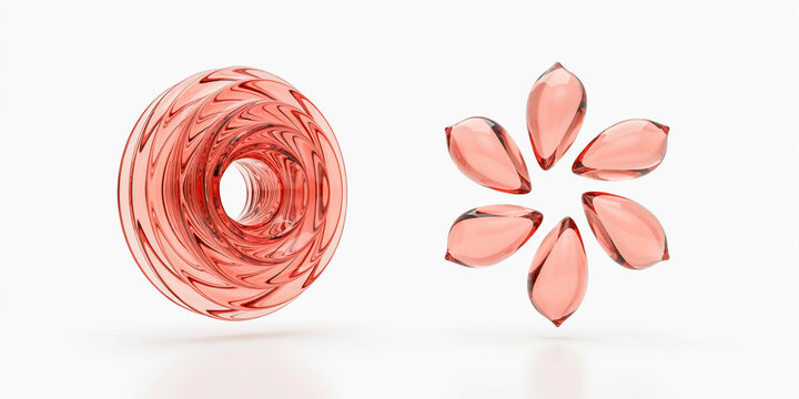Abstract pink glass torus and petal shaped on a white background