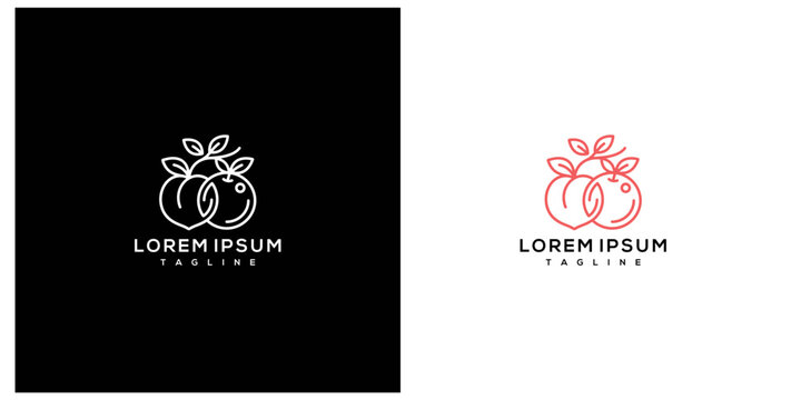 Modern Minimalist Monoline Fruit Logo Concept with Paired Organic Shapes and Leaves