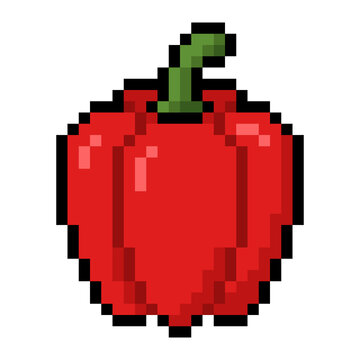 Pixel Art Red Bell Pepper Icon Illustration