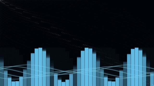 Abstract blue audio equalizer bars and wave lines motion graphics 4k loop