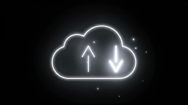 Glowing cloud icon with upload and download arrows