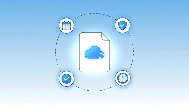 Animated cloud storage and data security icon